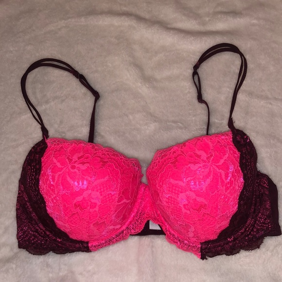 PINK Victoria's Secret Other - VS Pink Date Night push up 36D pink and burgundy lace bra